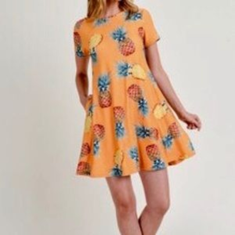 Pineapple Print Fit and Flare Dress with pockets